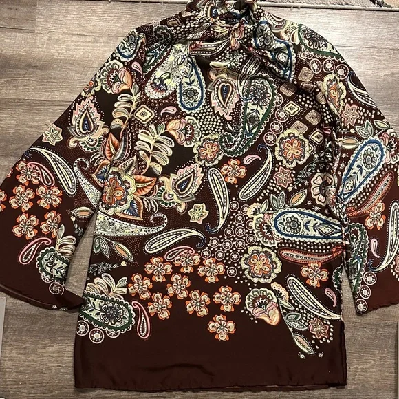 Nasty Gal Brien Paisley Print boho mini shift Dress with bell sleeves size 6 - Picture 10 of 13